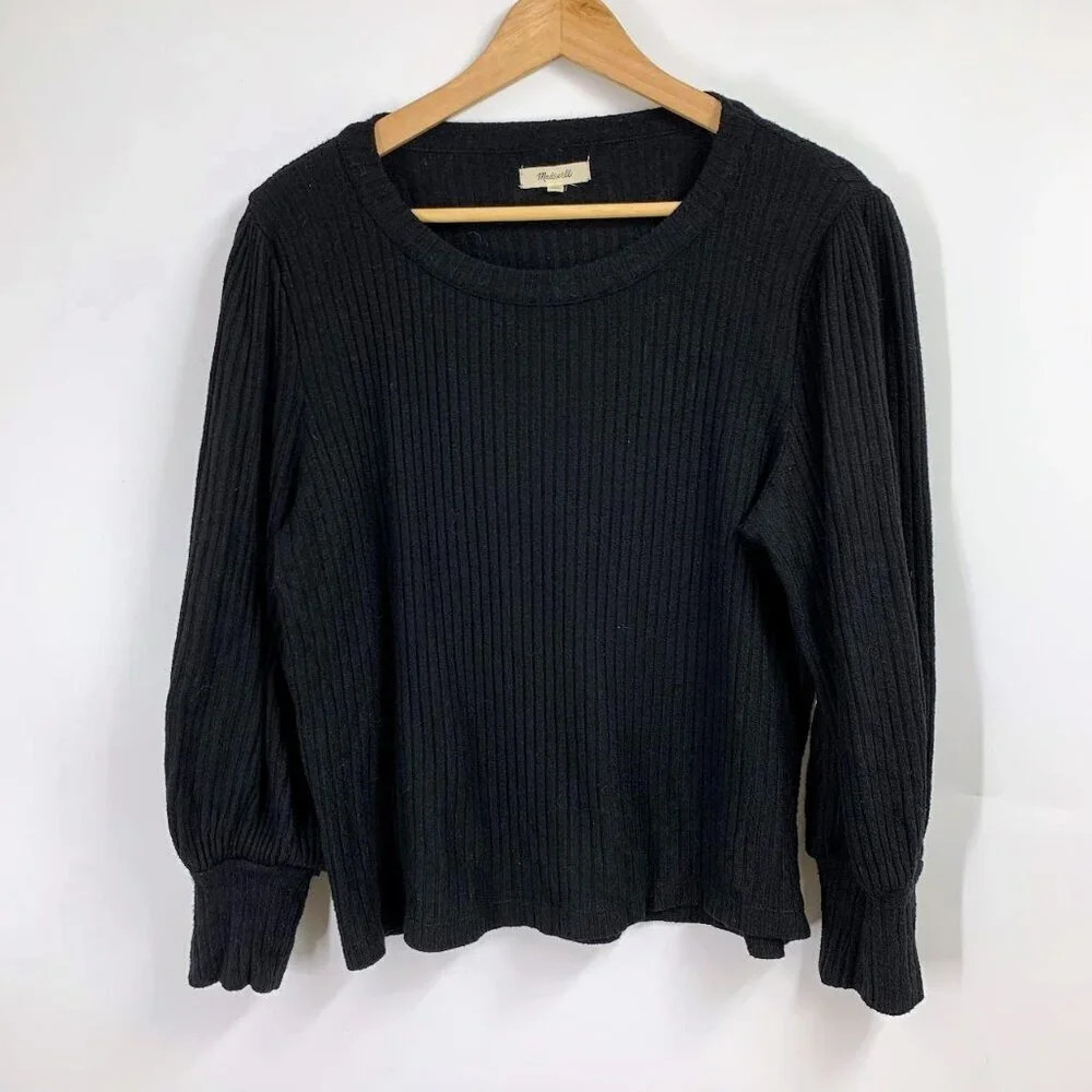 Madewell Women's Brushed Rib Pleat-Sleeve‎ Long Sleeve Top Size L